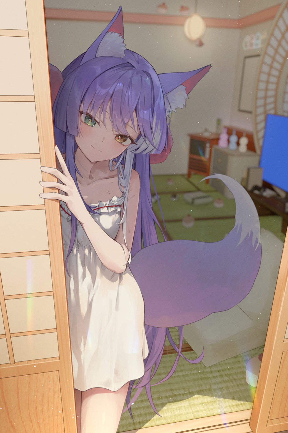 animal_ears, clrawing, heterochromia, kitsune, lingerie, stellive, tail, tenko_shibuki