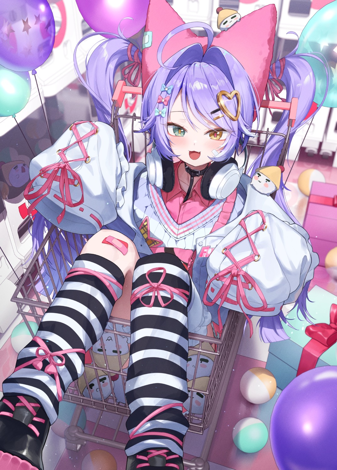 bandaid, clrawing, headphones, heterochromia, stellive, sweater, tenko_shibuki