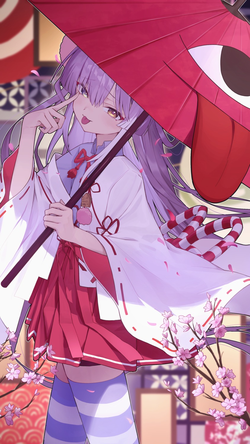 bike_shorts, clrawing, heterochromia, miko, stellive, tenko_shibuki, thighhighs, umbrella