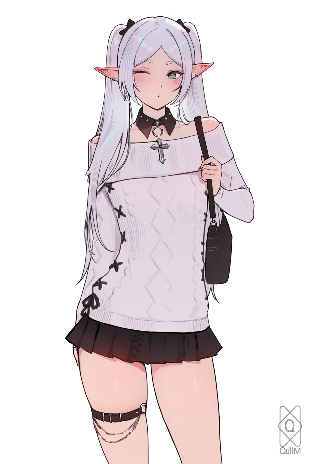 elf, frieren, garter, pointy_ears, quilm3, sousou_no_frieren, sweater