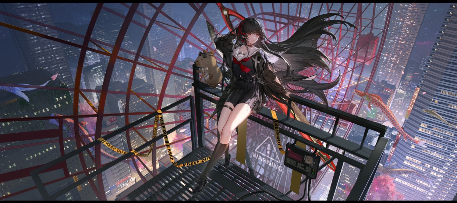 bandaid, chisa, garter, seifuku, swd3e2, torn_clothes, weapon, wuthering_waves