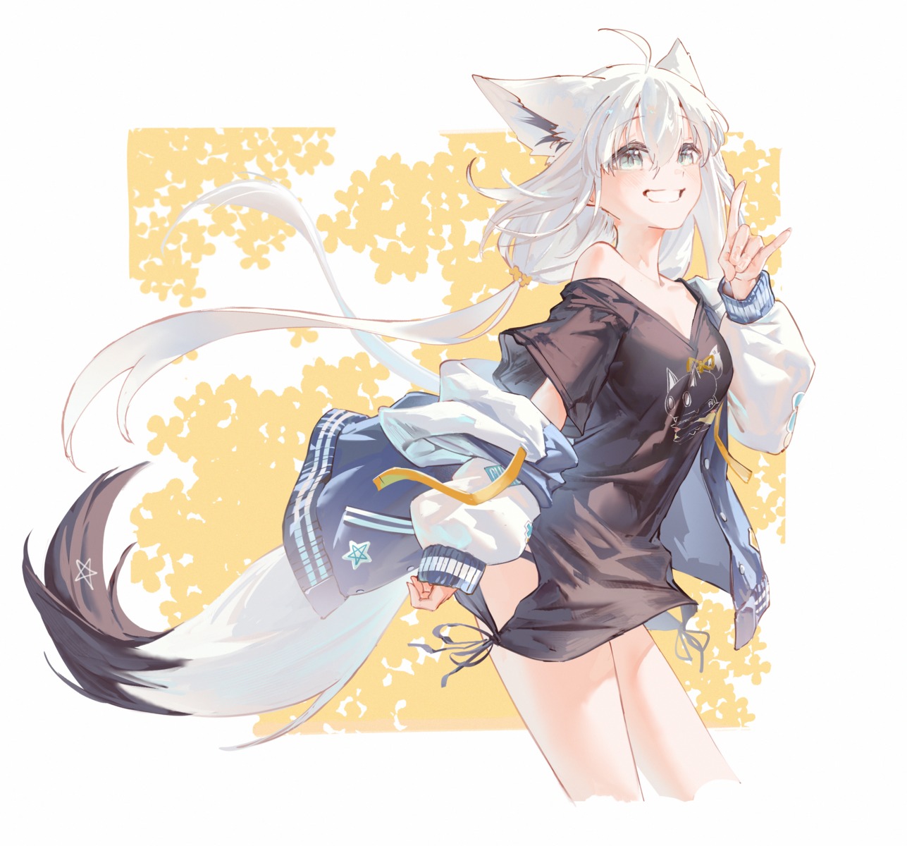 animal_ears, hololive, hololive_gamers, hyde_(tabakko), kitsune, no_bra, shirakami_fubuki, tail