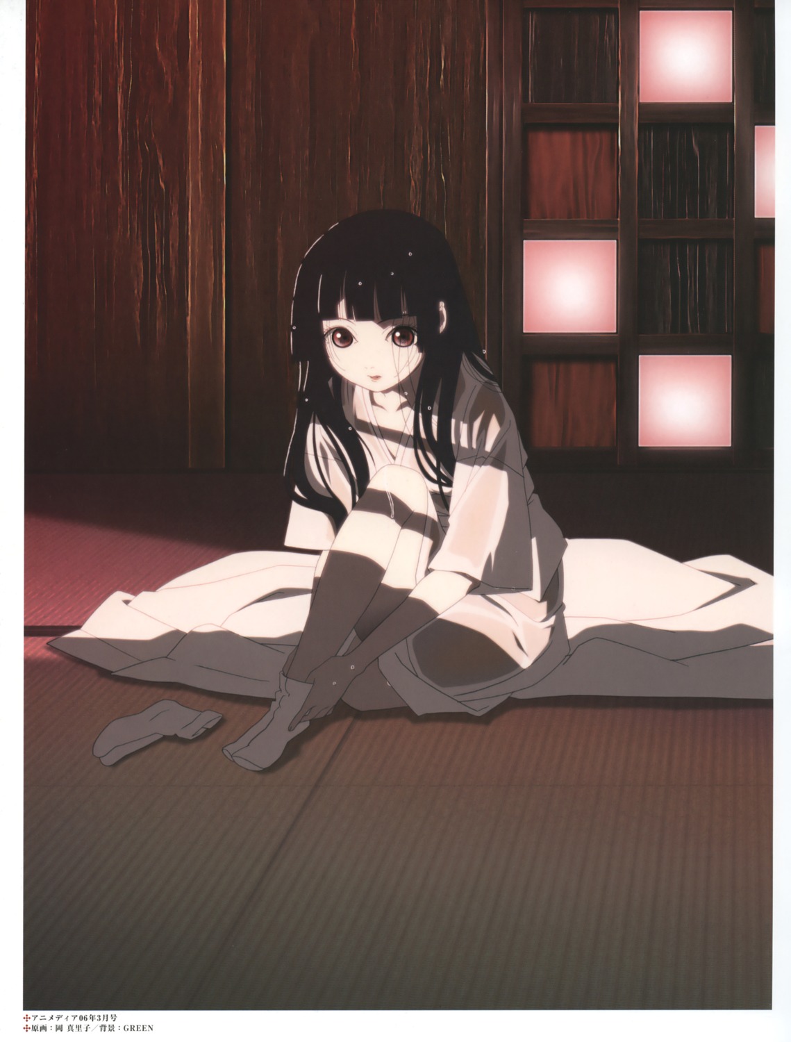 enma_ai, jigoku_shoujo, kimono, oka_mariko, see_through, wet_clothes