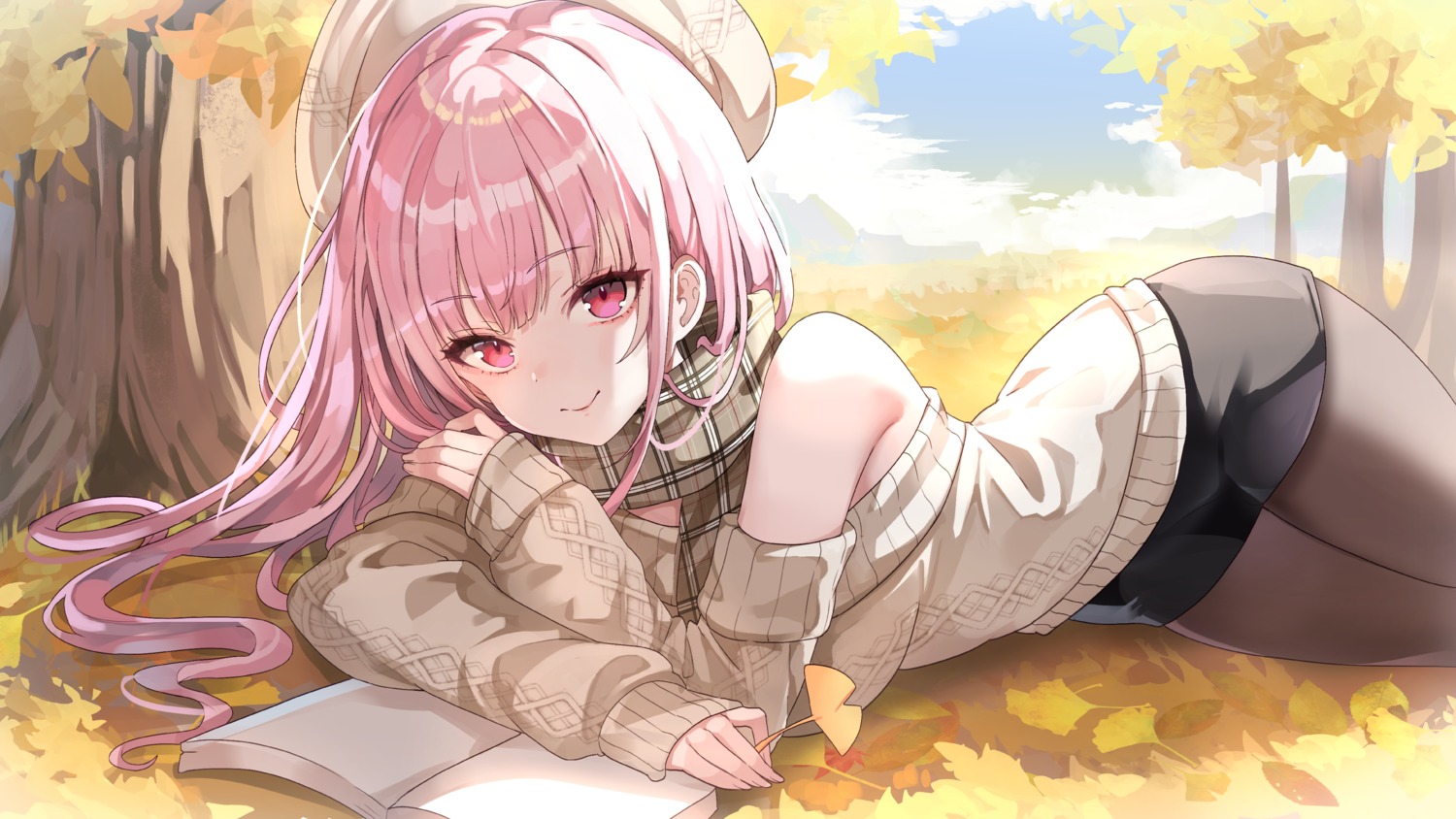 hololive, hololive_english, misyune, mori_calliope, pantyhose, sweater, wallpaper