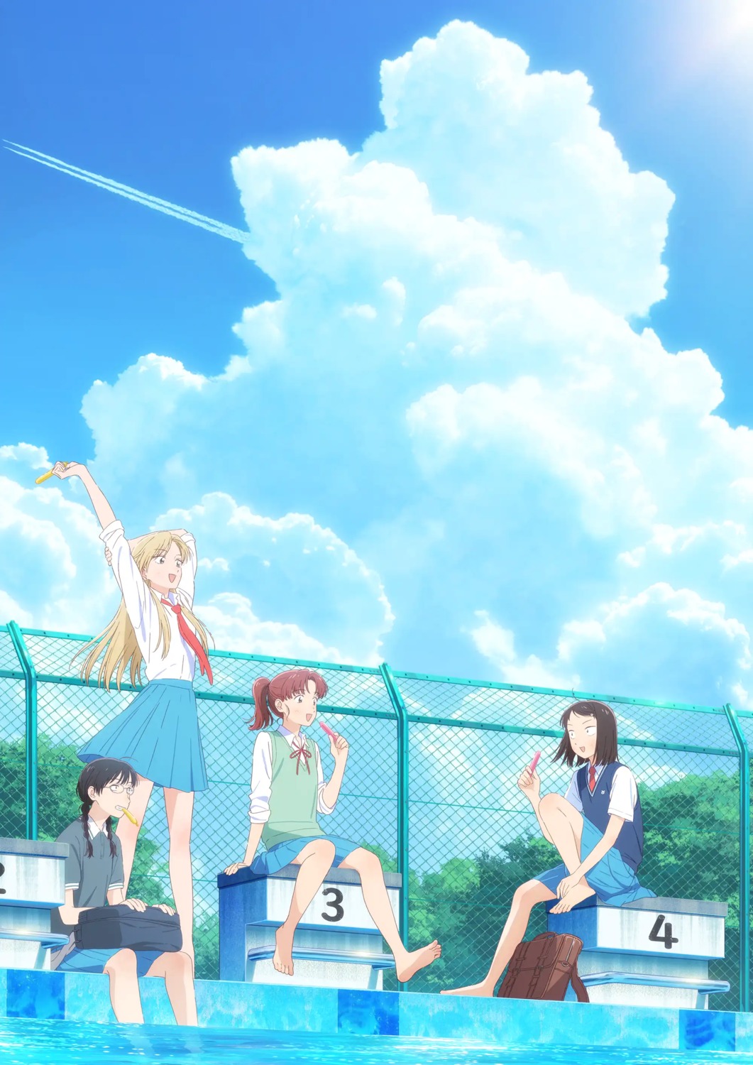 egashira_mika, iwakura_mitsumi, kurume_makoto, landscape, megane, murashige_yuzuki, seifuku, skip_to_loafer
