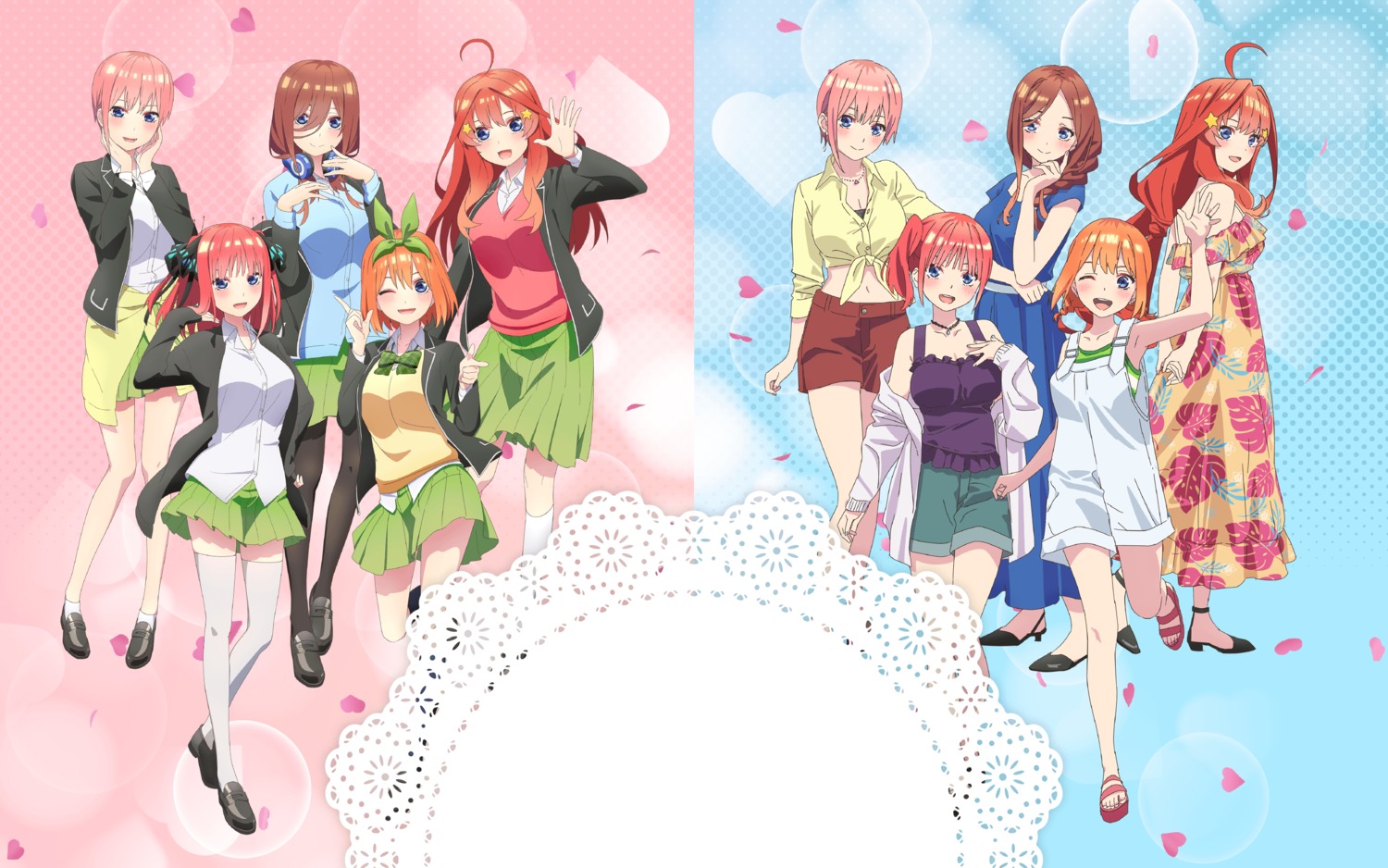 5-toubun_no_hanayome, cleavage, dress, dress_shirt, headphones, heels, nakano_ichika, nakano_itsuki