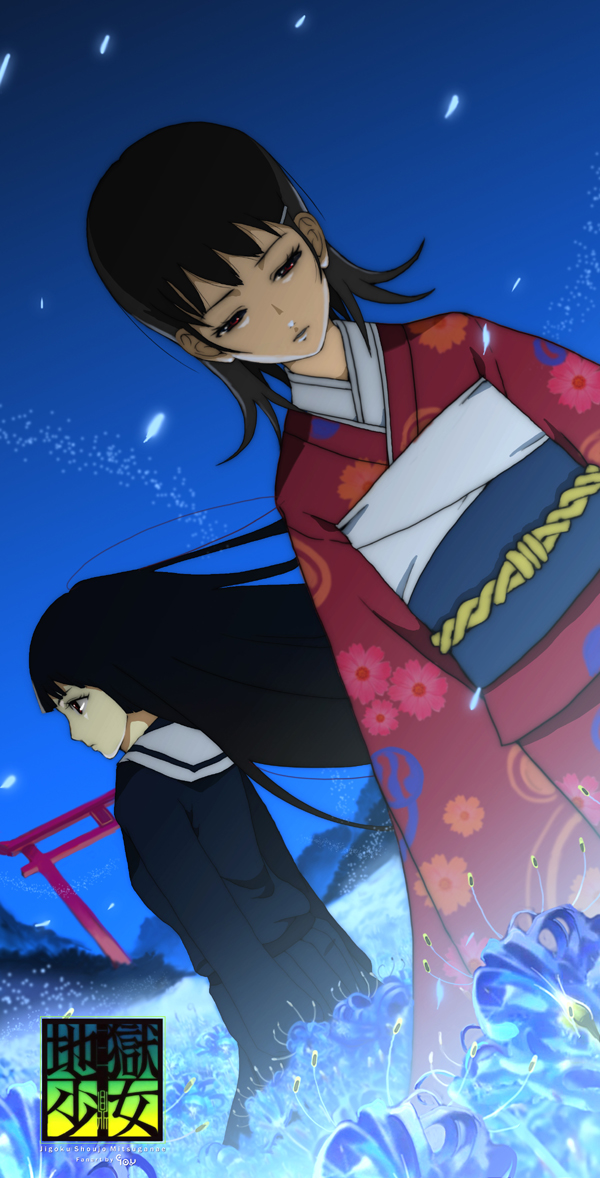 enma_ai, jigoku_shoujo, kimono, mikage_yuzuki, seifuku