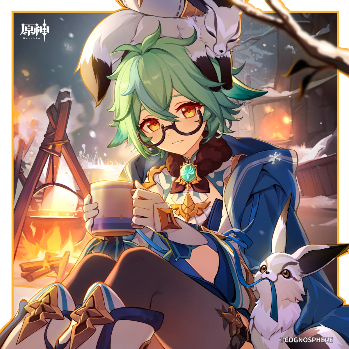 animal_ears, genshin_impact, megane, stockings, sucrose, tagme, thighhighs