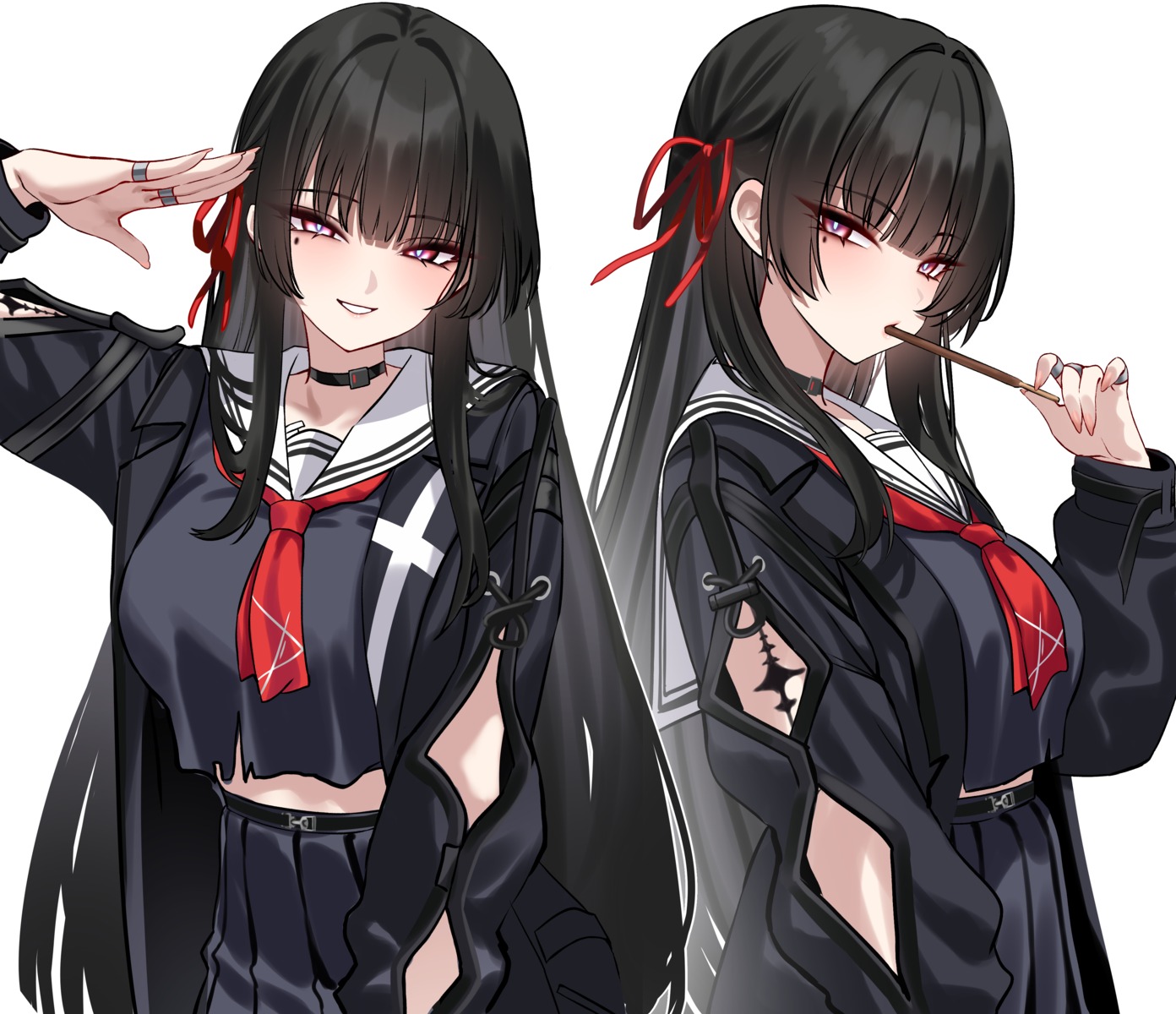 chisa, seifuku, shigure, tattoo, torn_clothes, wuthering_waves