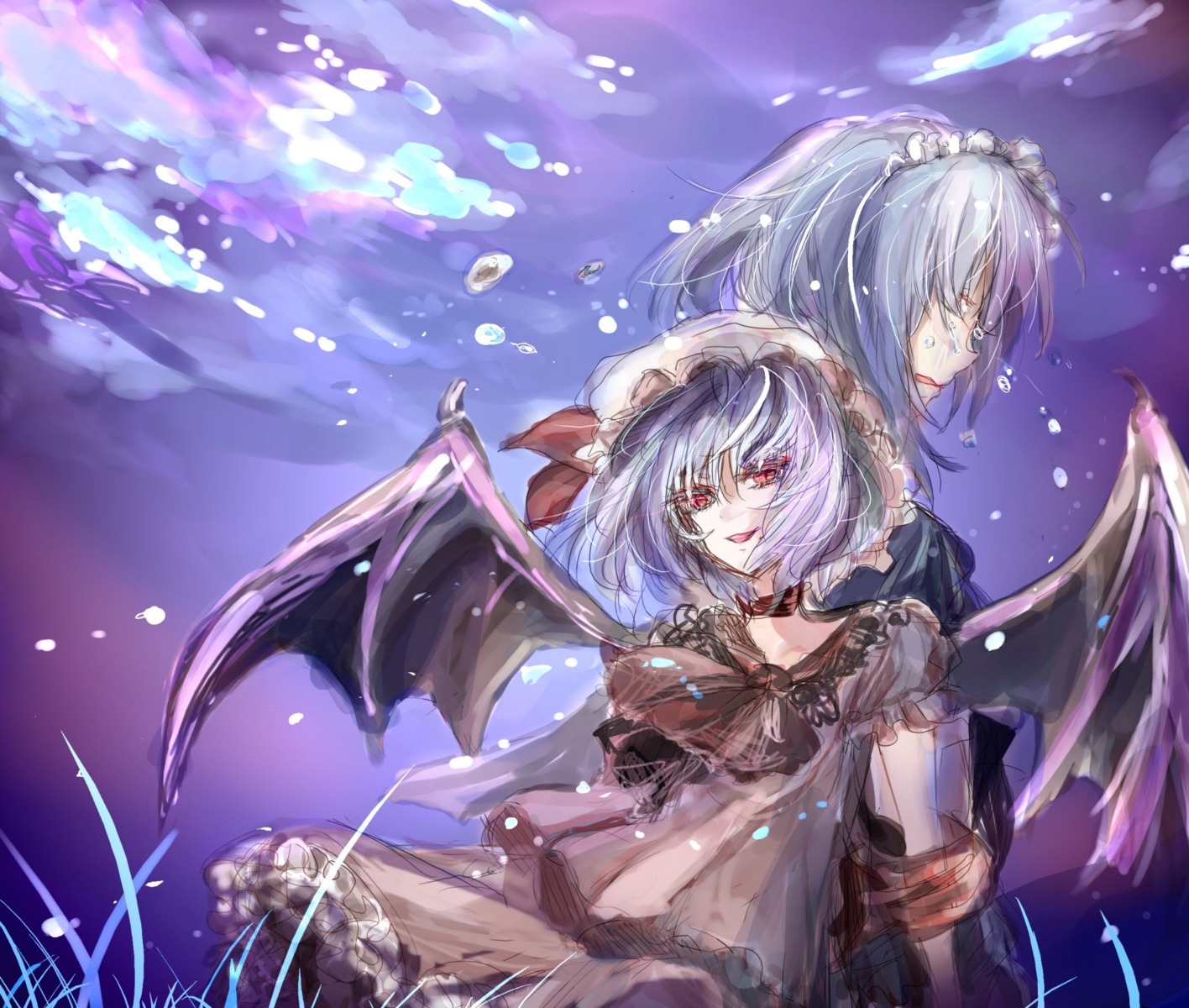 izayoi_sakuya, muku0615, remilia_scarlet, touhou, wings