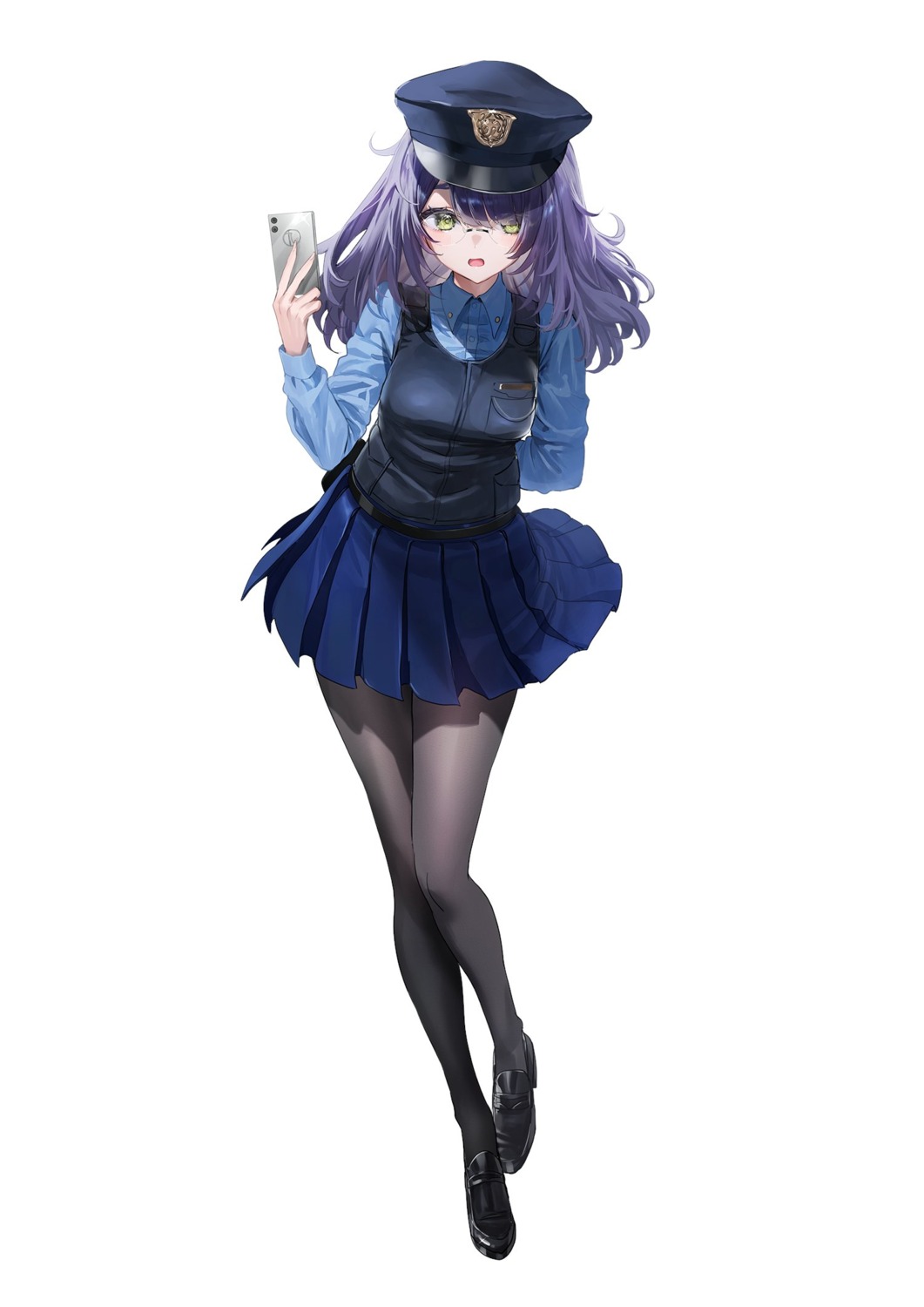 busutake_(shibou_yuugi), megane, nekometaru, pantyhose, police_uniform, shibou_yuugi_de_meshi_wo_kuu., skirt_lift
