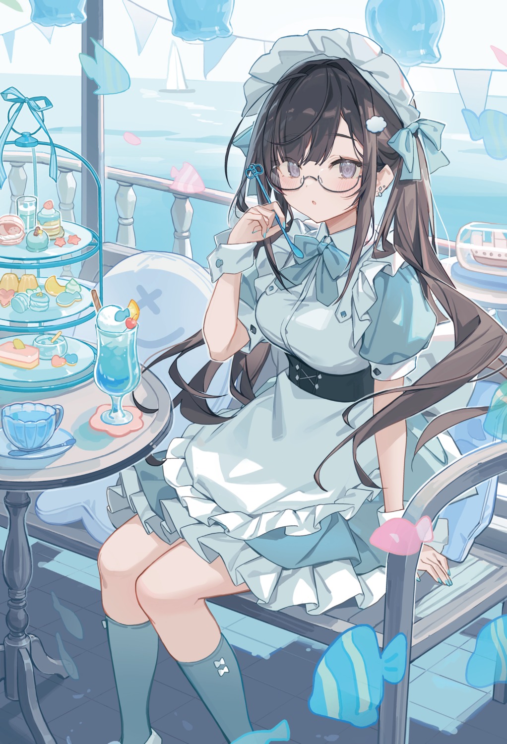 emori_miku_project, icomochi, maid, megane, waitress