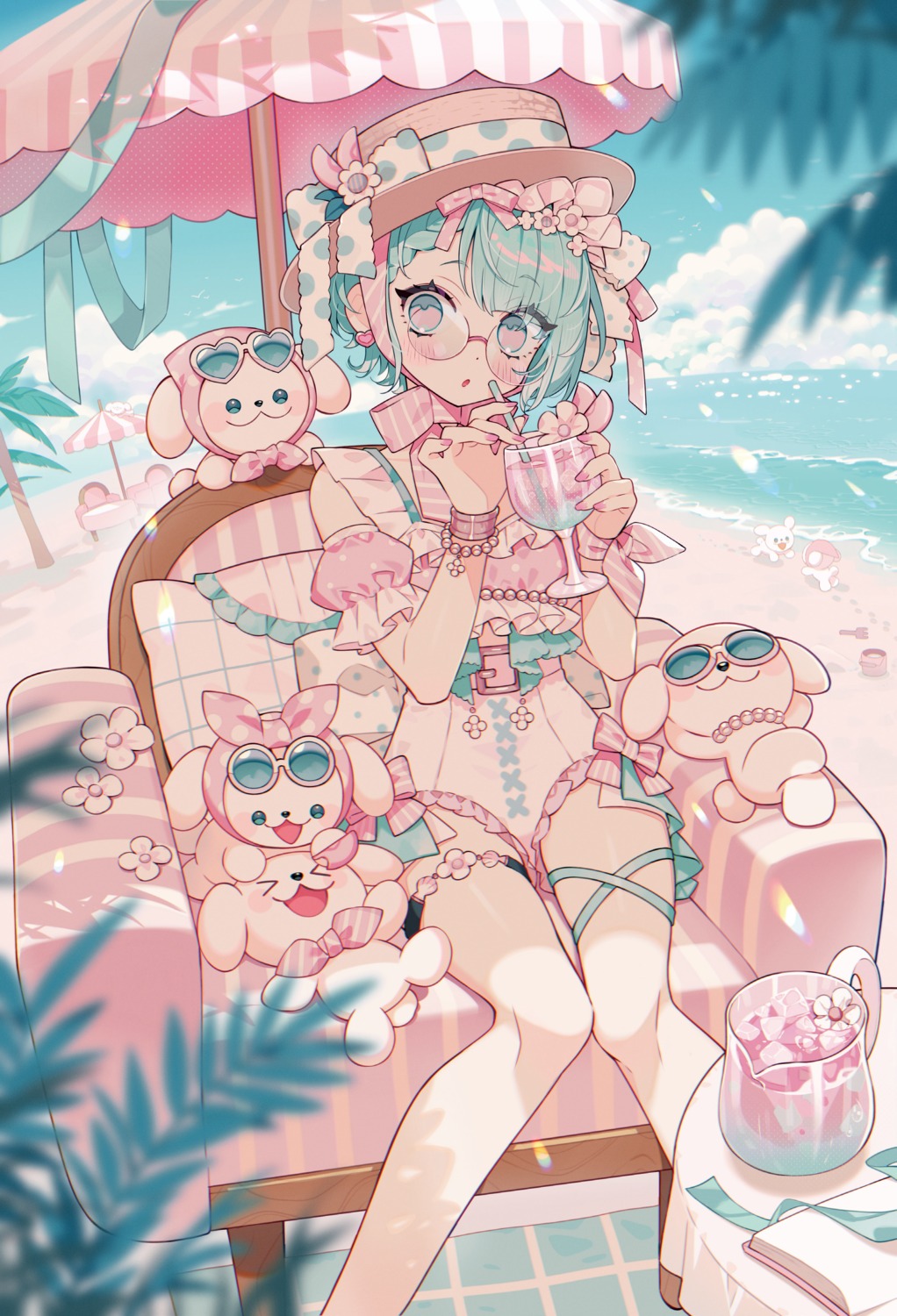 emori_miku_project, garter, megane, swimsuits, uekura_eku