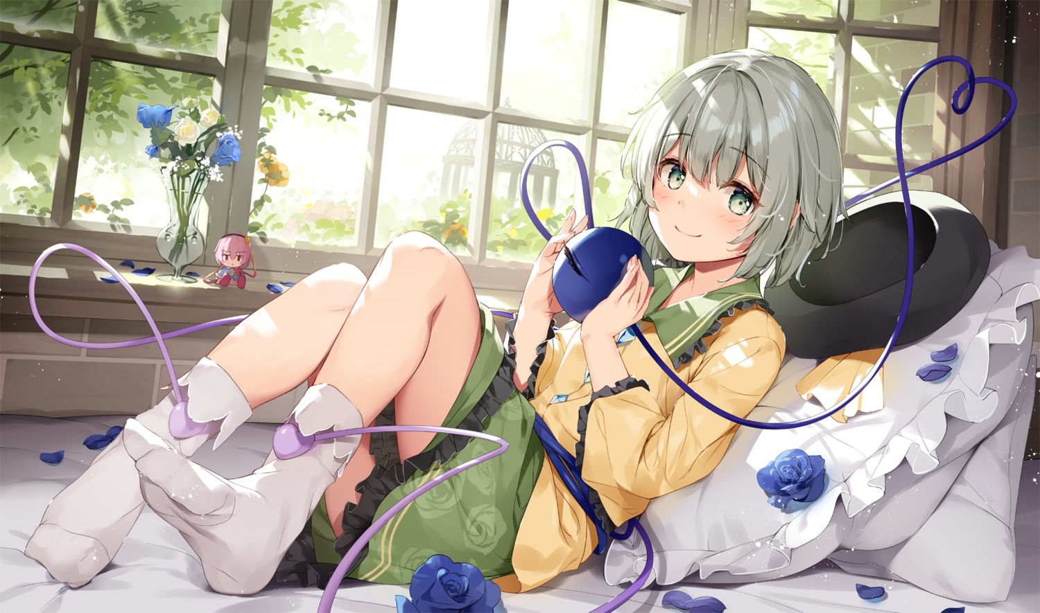 chibi, komeiji_koishi, komeiji_satori, miyase_mahiro, skirt_lift, touhou