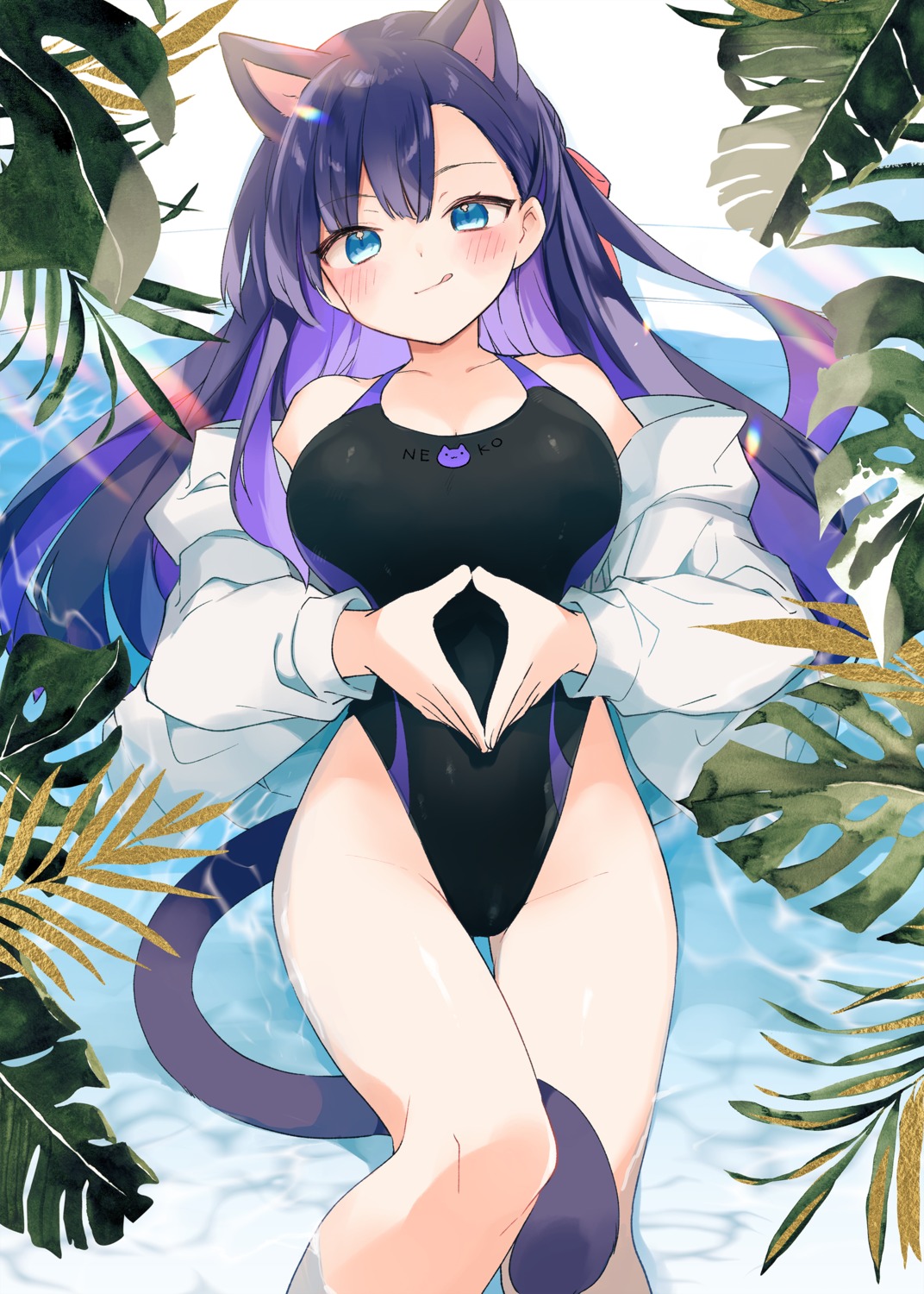animal_ears, kamiyoshi_rika, nekomimi, swimsuits, tail, wet