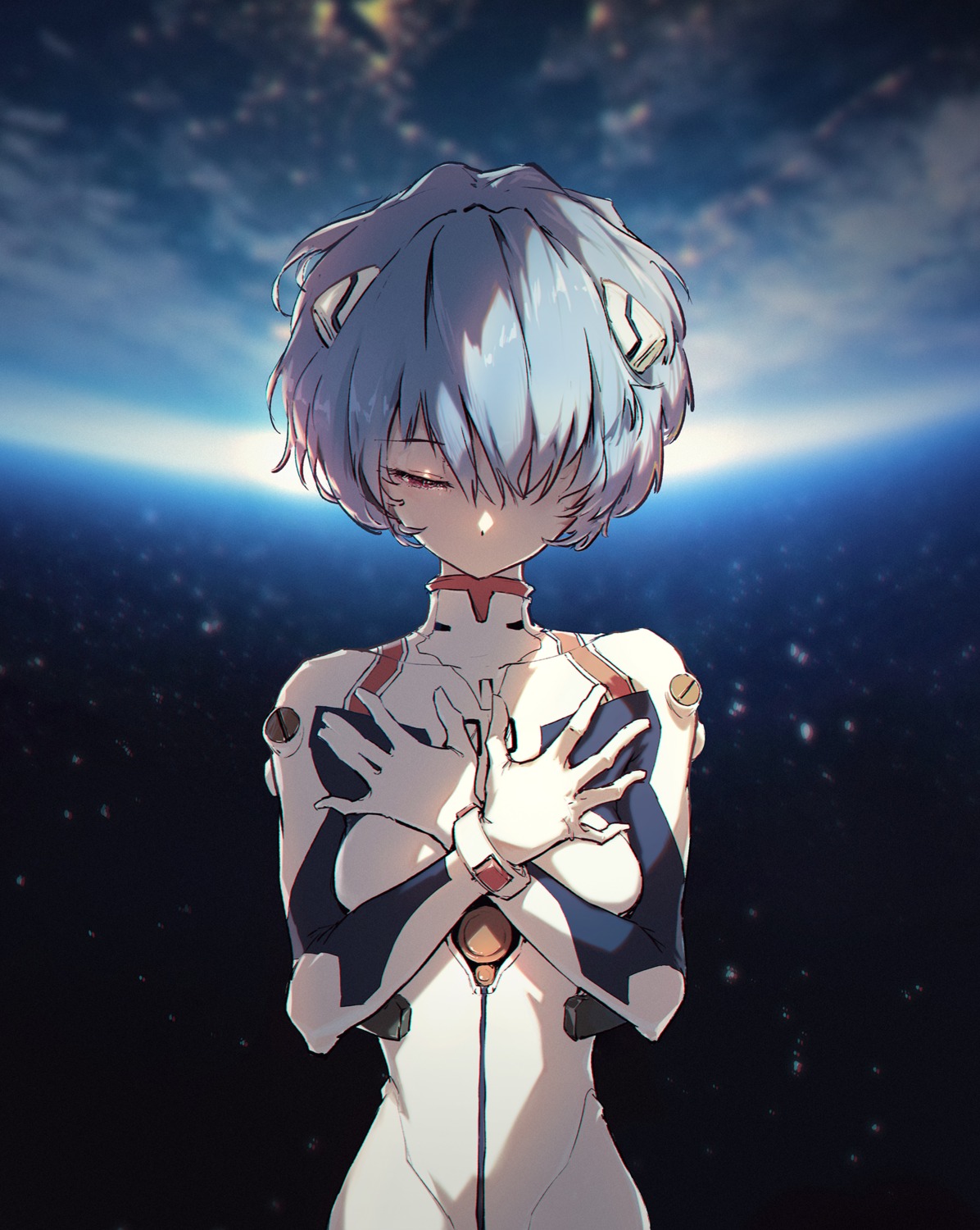 ayanami_rei, bodysuit, breast_hold, dinoartforame, neon_genesis_evangelion