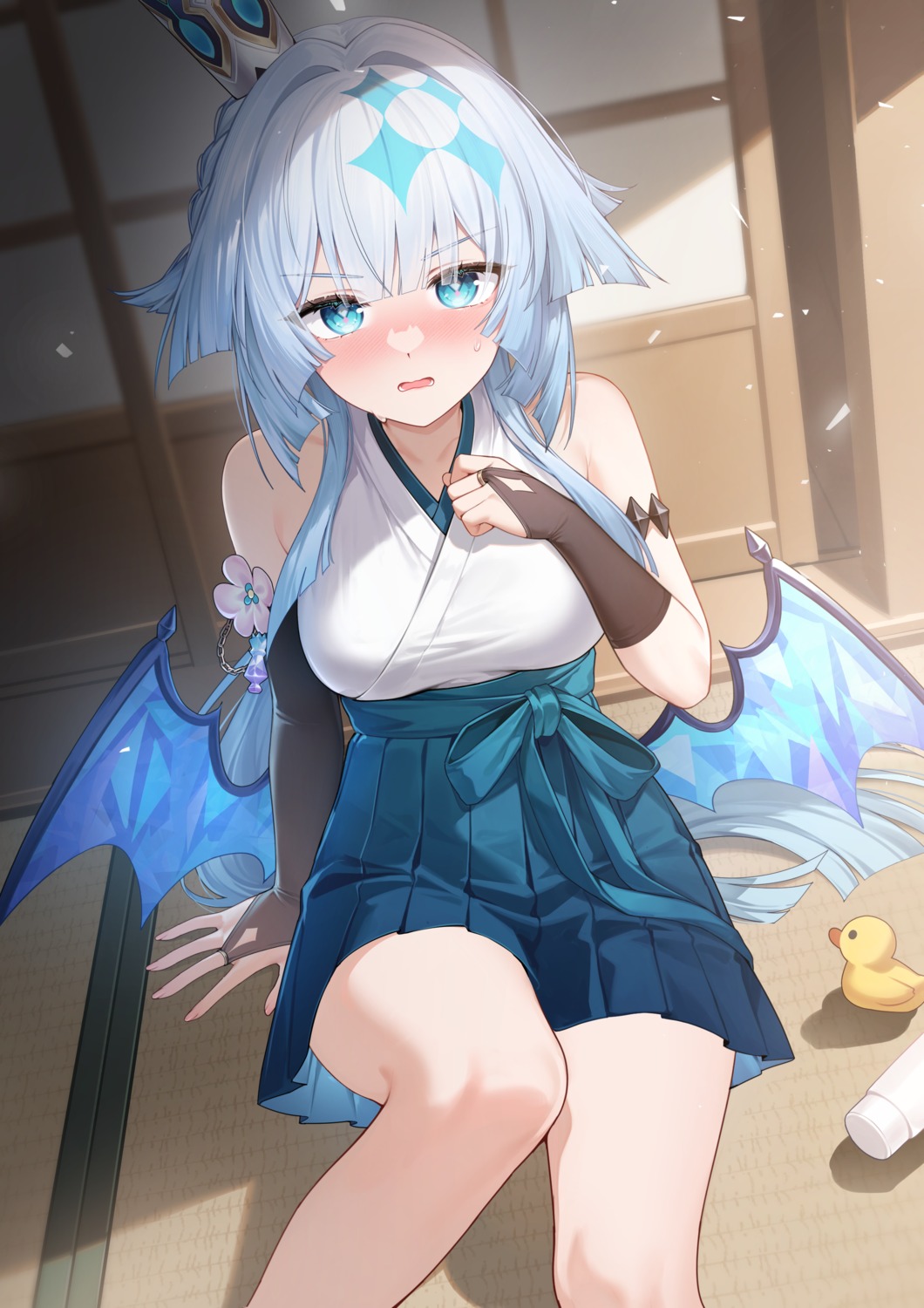 cerydra, honkai:_star_rail, japanese_clothes, shrimp_cake, skirt_lift, wings