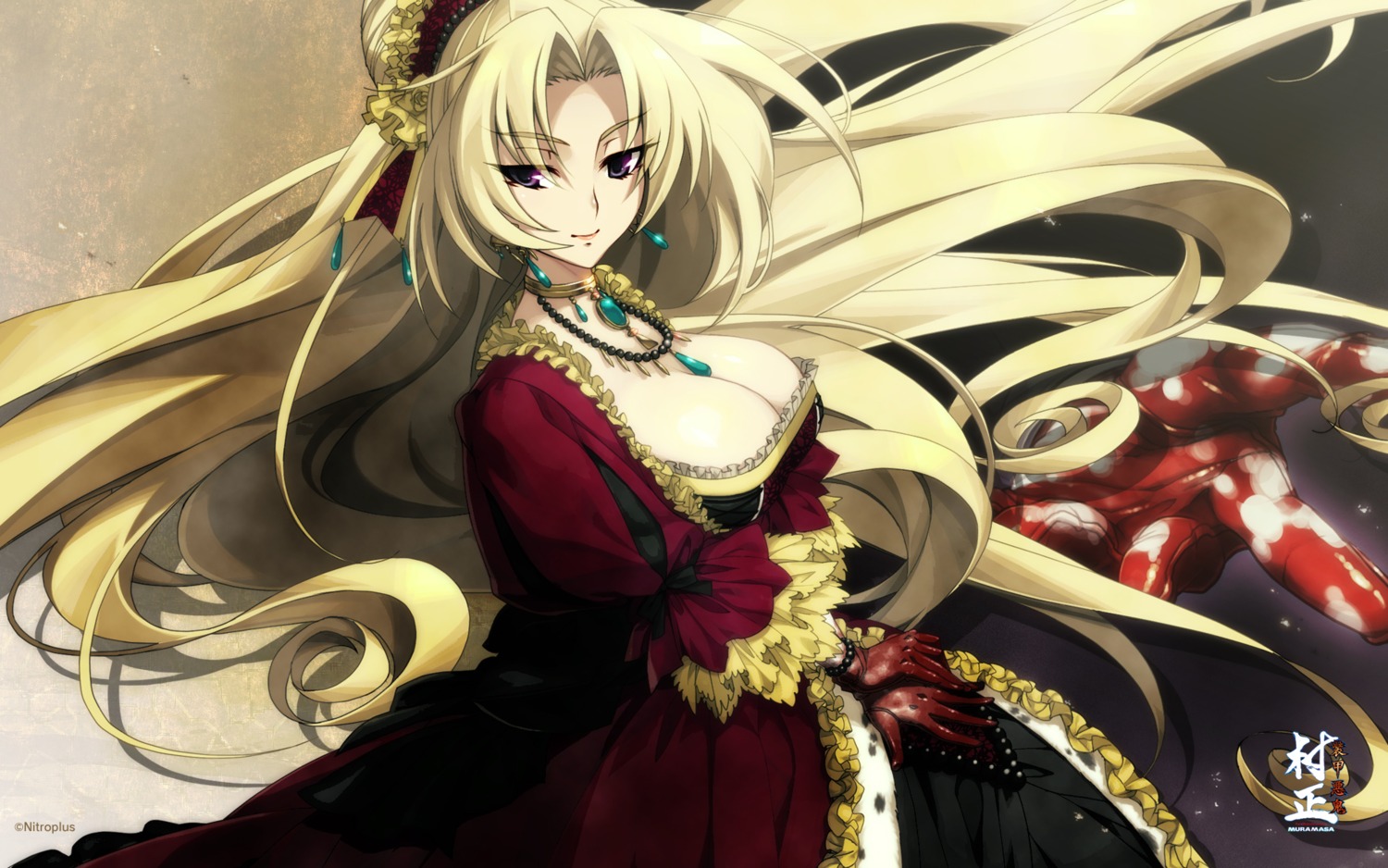 cleavage, dress, full_metal_daemon_muramasa, nagakura_sayo, namaniku_atk, nitroplus, wallpaper