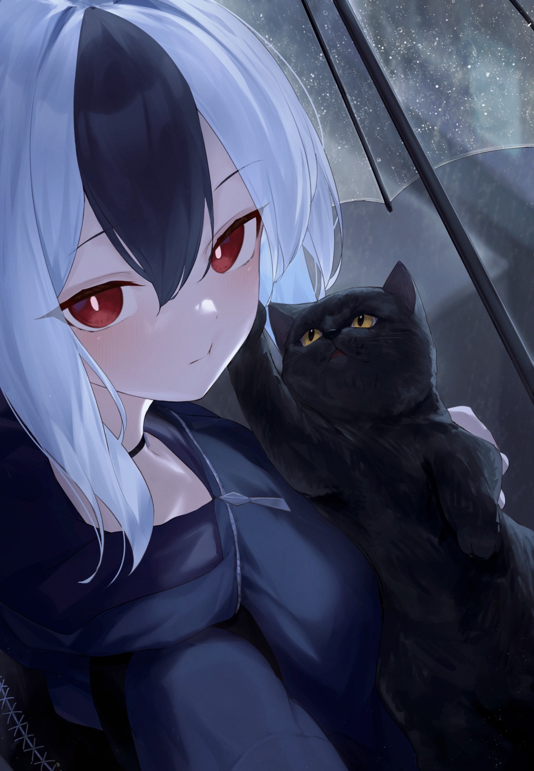 blue_archive, kuchisode, neko, onikata_kayoko, umbrella