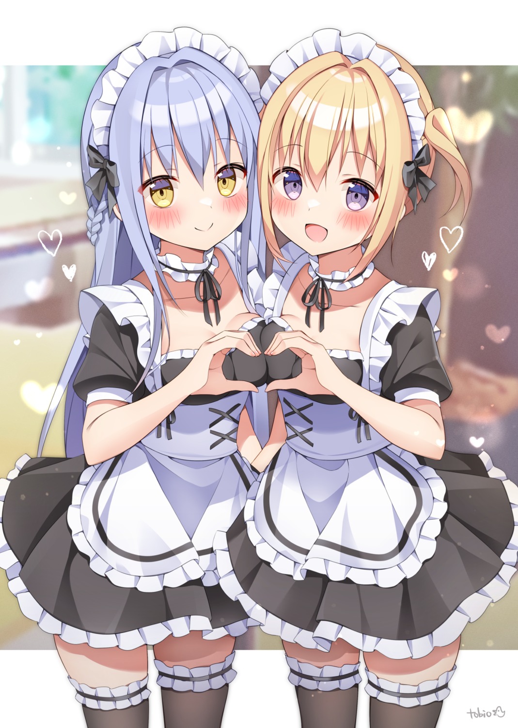 garter, maid, no_bra, symmetrical_docking, thighhighs, tobio_illust