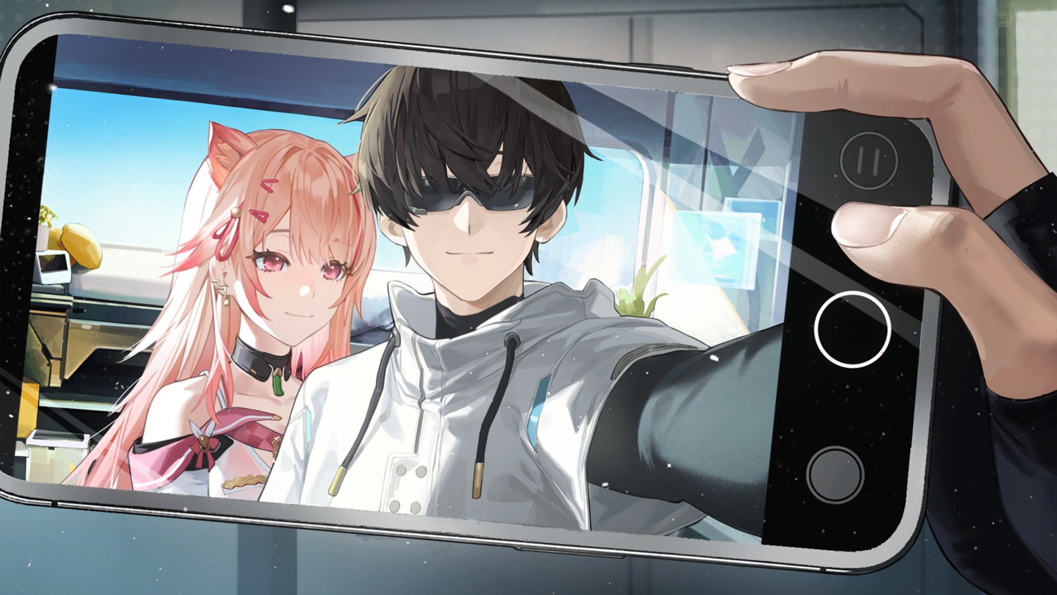 animal_ears, mia_skye, nekomimi, see_through, selfie, snowbreak:_containment_zone, tagme, wallpaper
