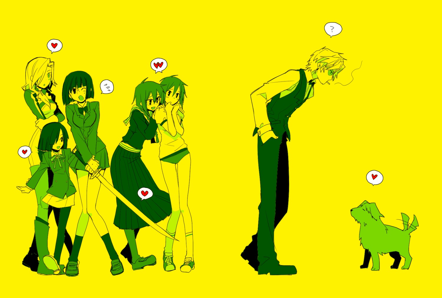 awakusu_akane, durarara!!, heiwajima_shizuo, orihara_kururi, orihara_mairu, pantyhose, sonohara_anri, sword, vorona