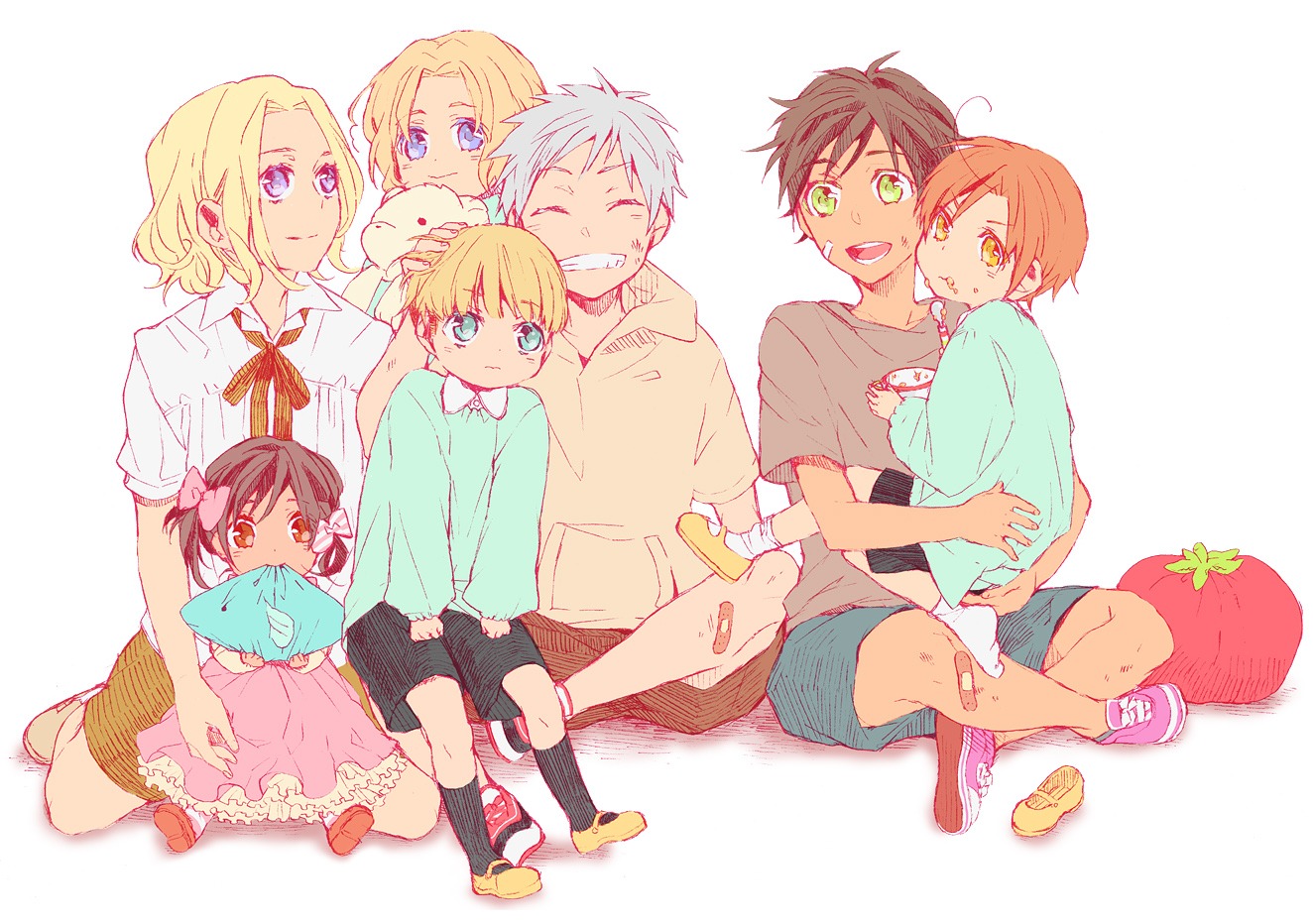 canada, france, germany, hetalia_axis_powers, prussia, romano, seychelles, spain, uiissu