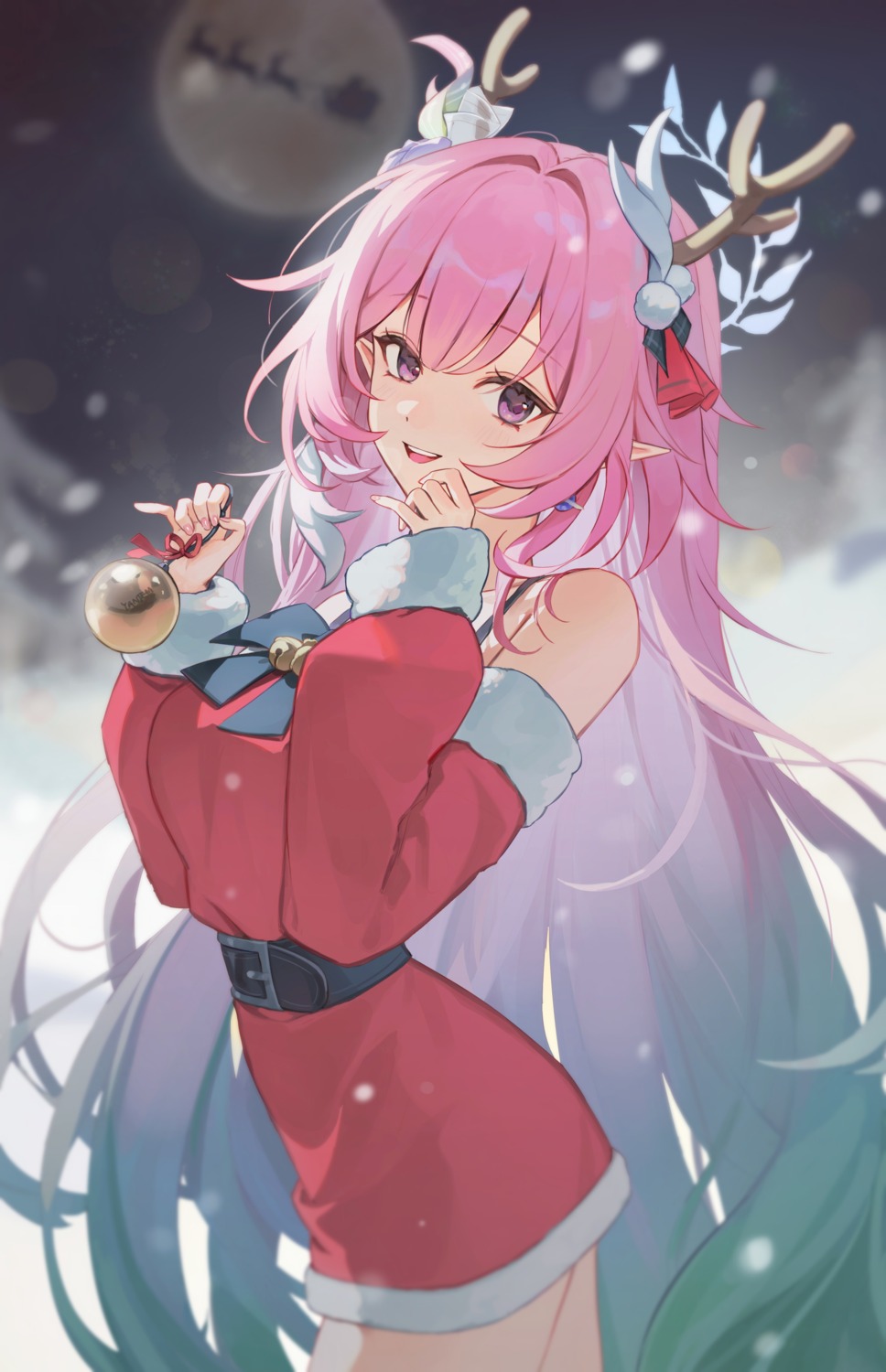 christmas, cyrene, dress, honkai:_star_rail, horns, pointy_ears, yanjem