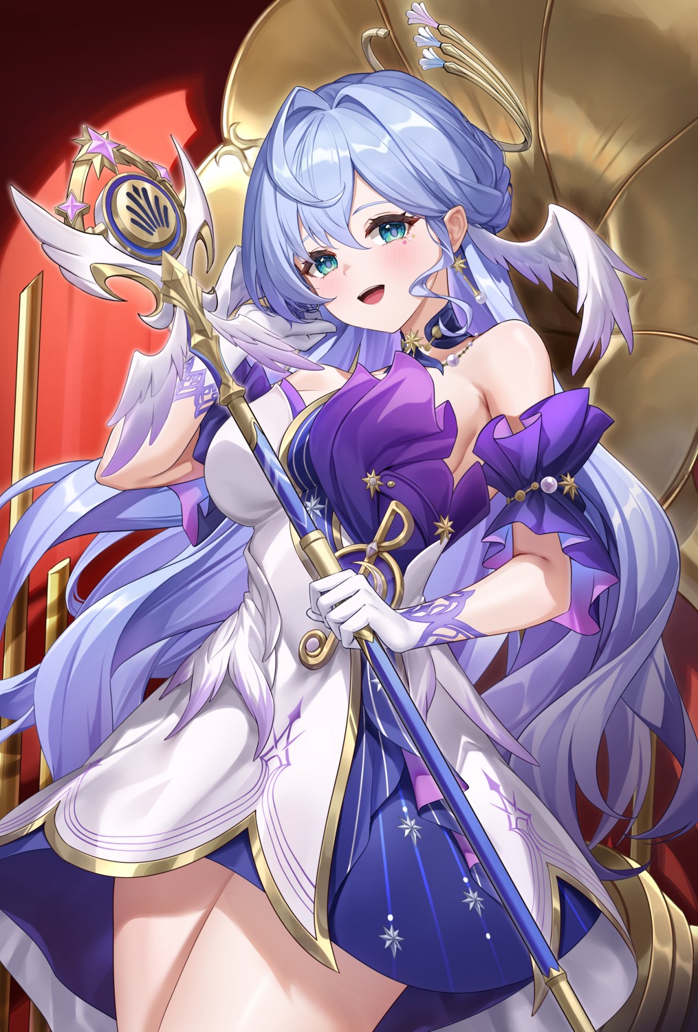 dress, halo, honkai:_star_rail, lunacle, no_bra, robin, weapon, wings