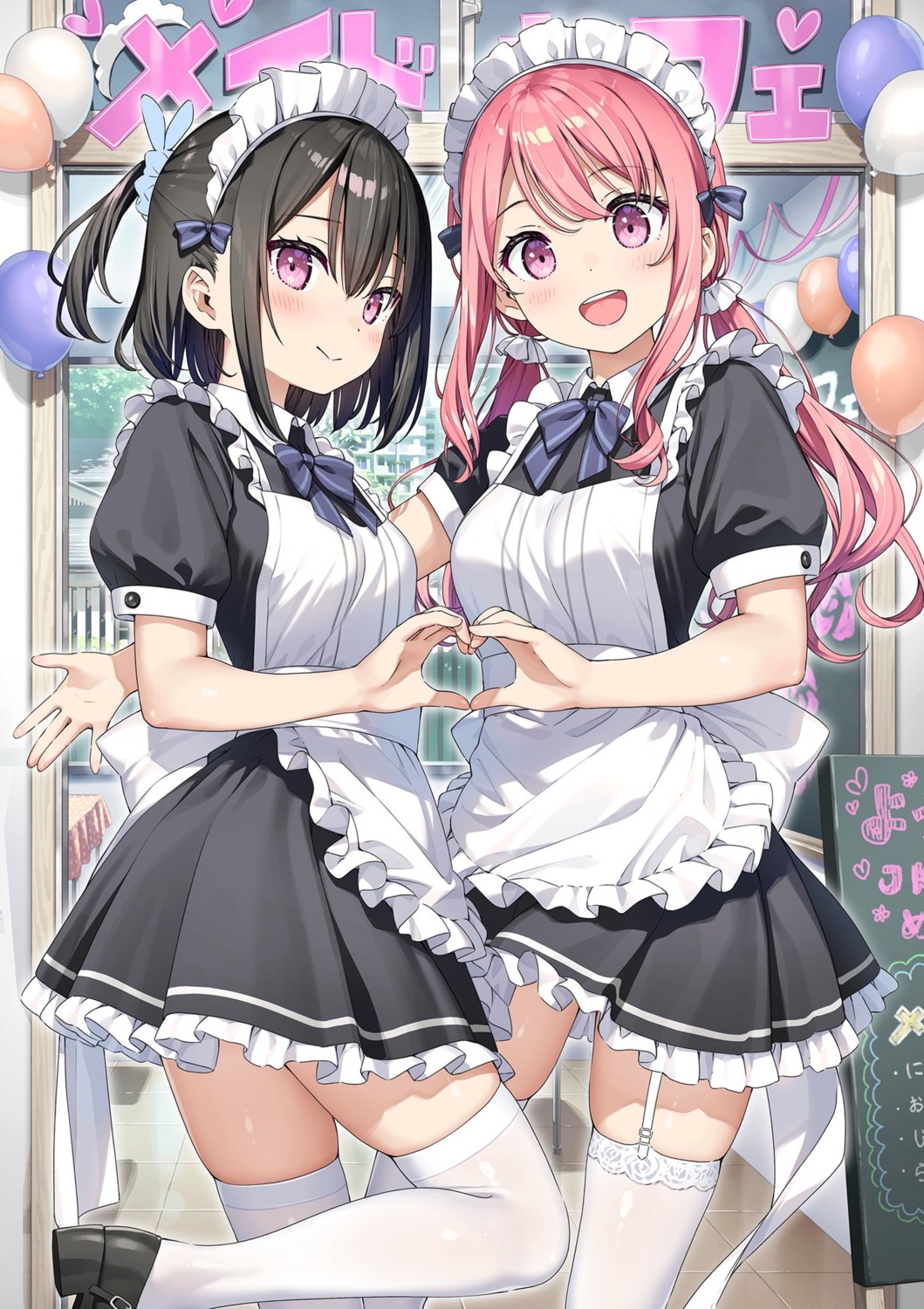 kantoku, kurumi_(kantoku), maid, shizuku_(kantoku), stockings, thighhighs