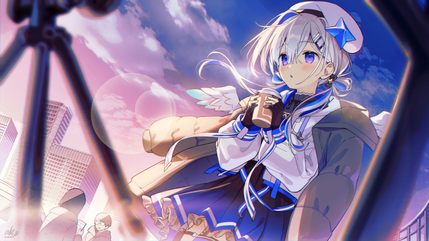 akamoku, amane_kanata, garter, hololive, see_through, skirt_lift, thighhighs, wallpaper