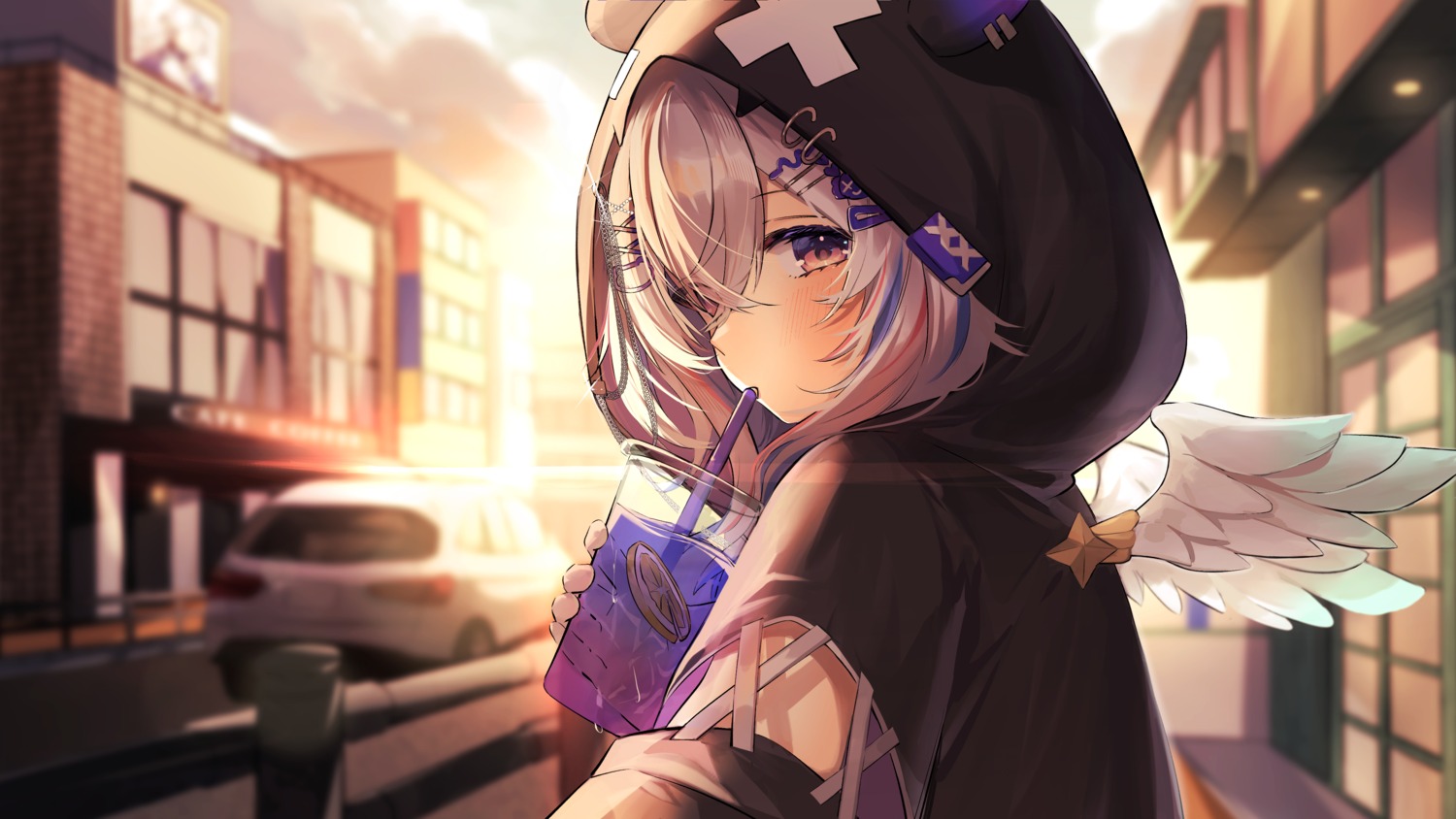 852_box, amane_kanata, animal_ears, hololive, wallpaper, wings