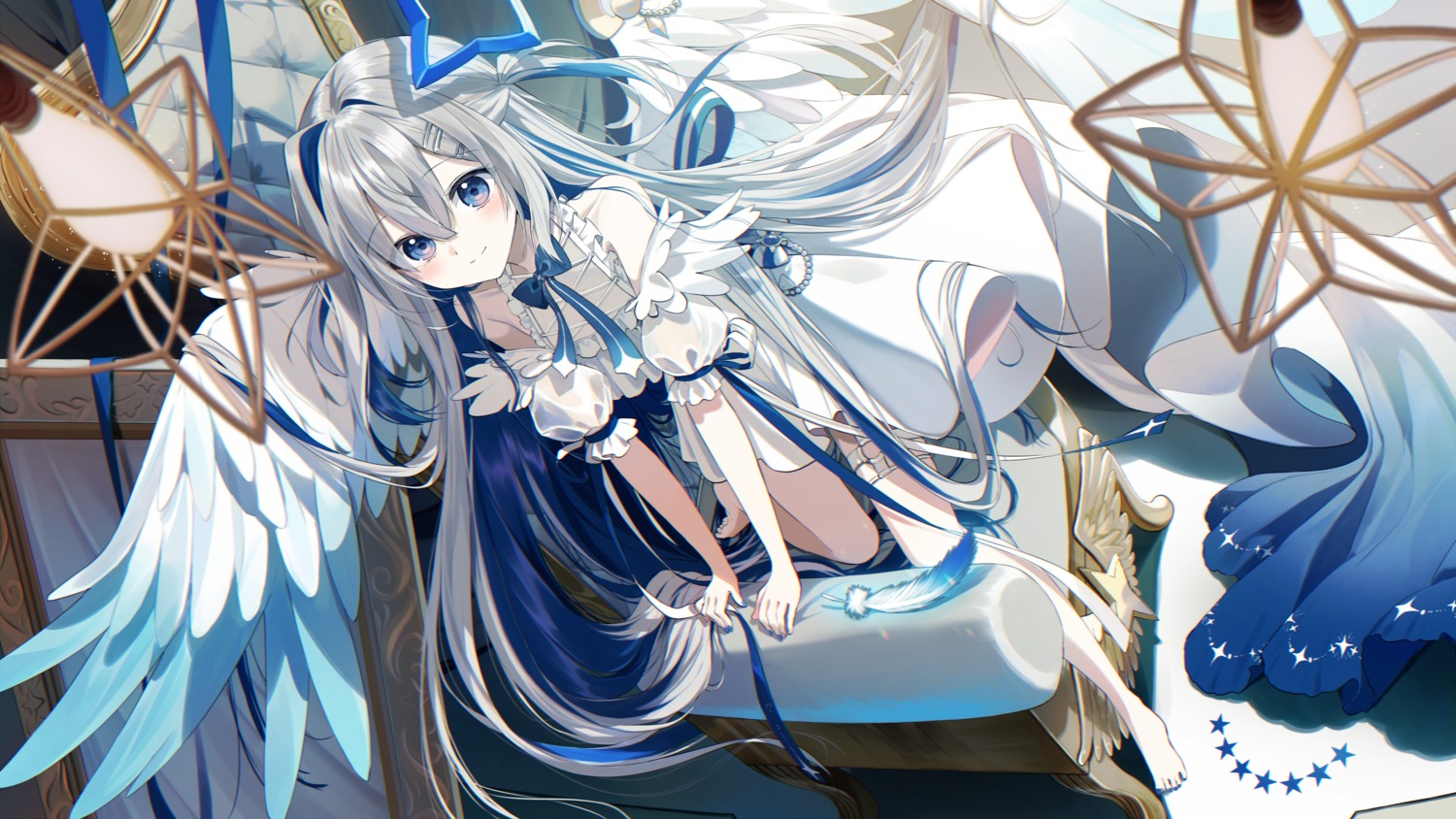 amane_kanata, angel, dress, garter, hololive, pentagon, see_through, wallpaper