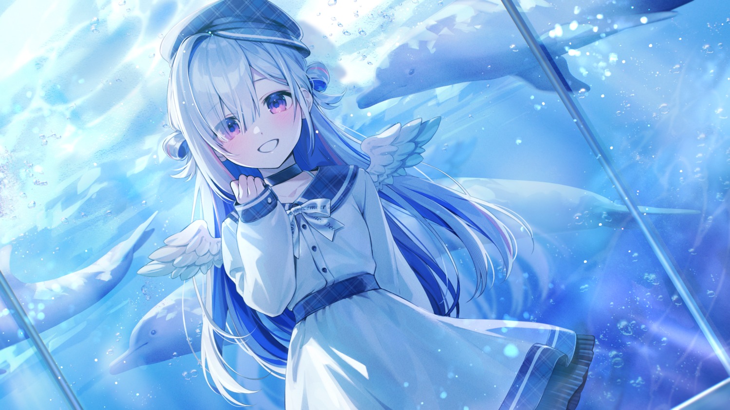 amane_kanata, hololive, nokachoco114, seifuku, wallpaper, wings