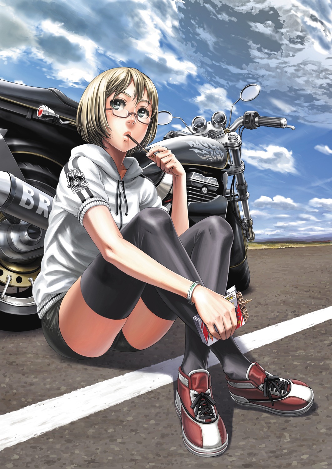 kame, megane, thighhighs