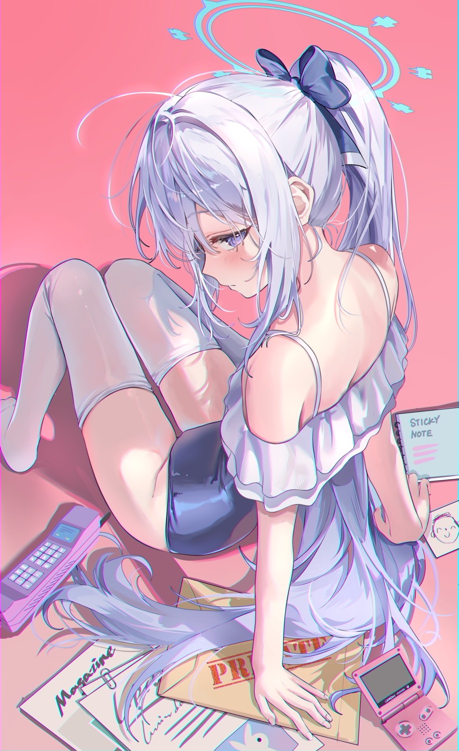 blue_archive, halo, swimsuits, thighhighs, tsukiyuki_miyako, umou_(umouawa)