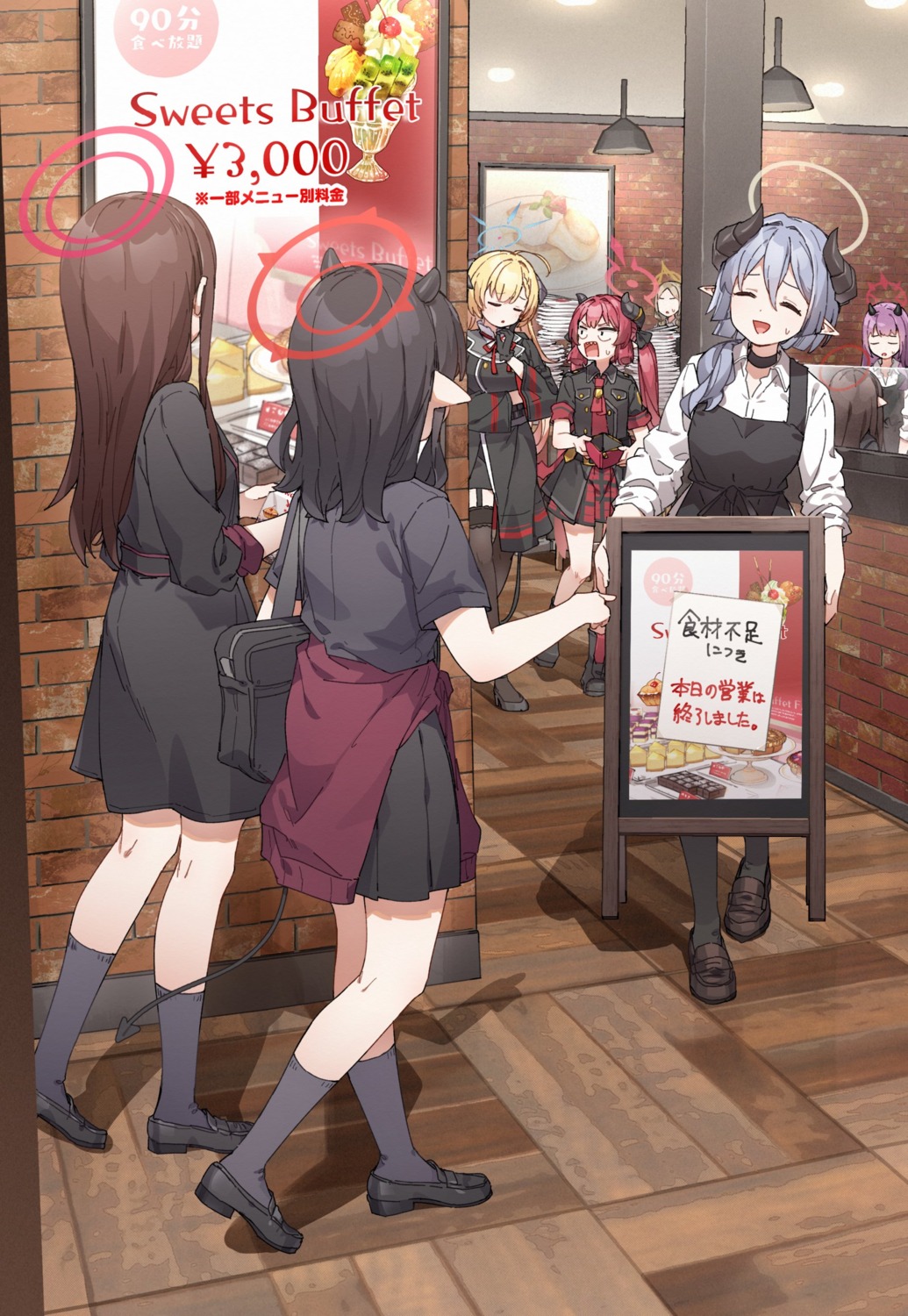 akashi_junko, blue_archive, devil, halo, horns, kusaka_shi, pointy_ears, seifuku