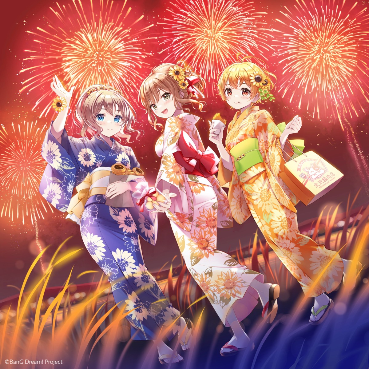 bang_dream!, bang_dream!_episode_of_roselia, disc_cover, imai_lisa, kimishima_ao, kitazawa_hagumi, yamabuki_saaya, yukata