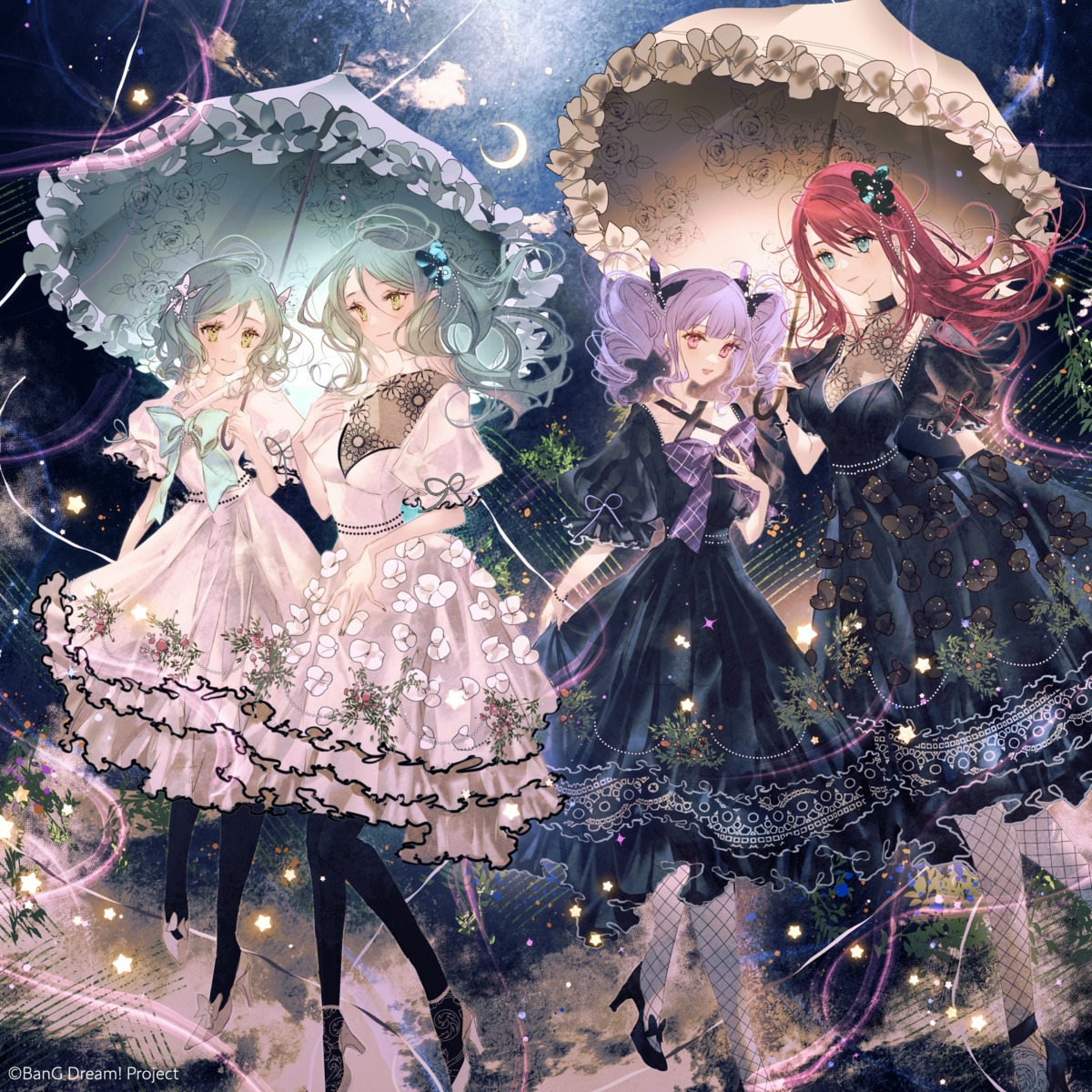 bang_dream!, bang_dream!_episode_of_roselia, disc_cover, dress, fishnets, heels, hikawa_hina, hikawa_sayo