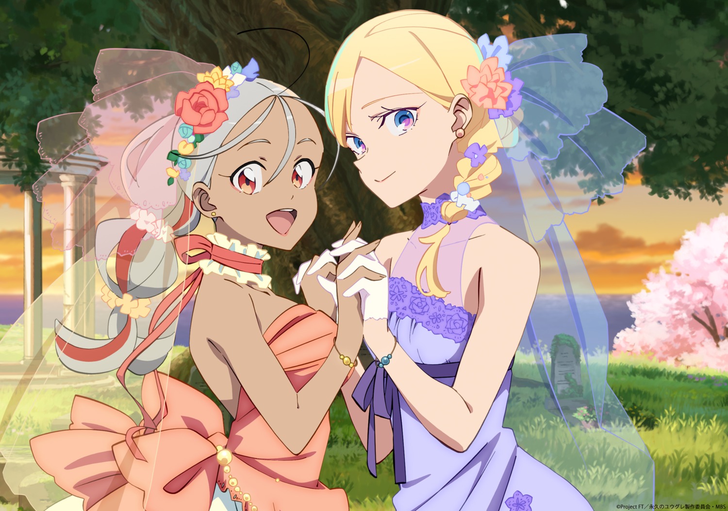 amoru_(towa_no_yuugure), dress, no_bra, see_through, tagme, towa_no_yuugure, wedding_dress, yuugure_(towa_no_yuugure)