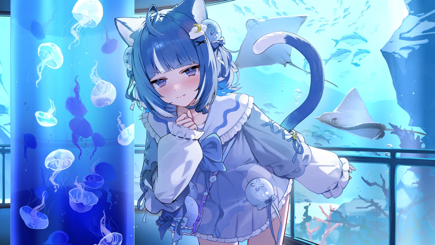 amagasa_yun, animal_ears, indie_virtual_youtuber, kurageu_roa, nekomimi, seifuku, tail, wallpaper