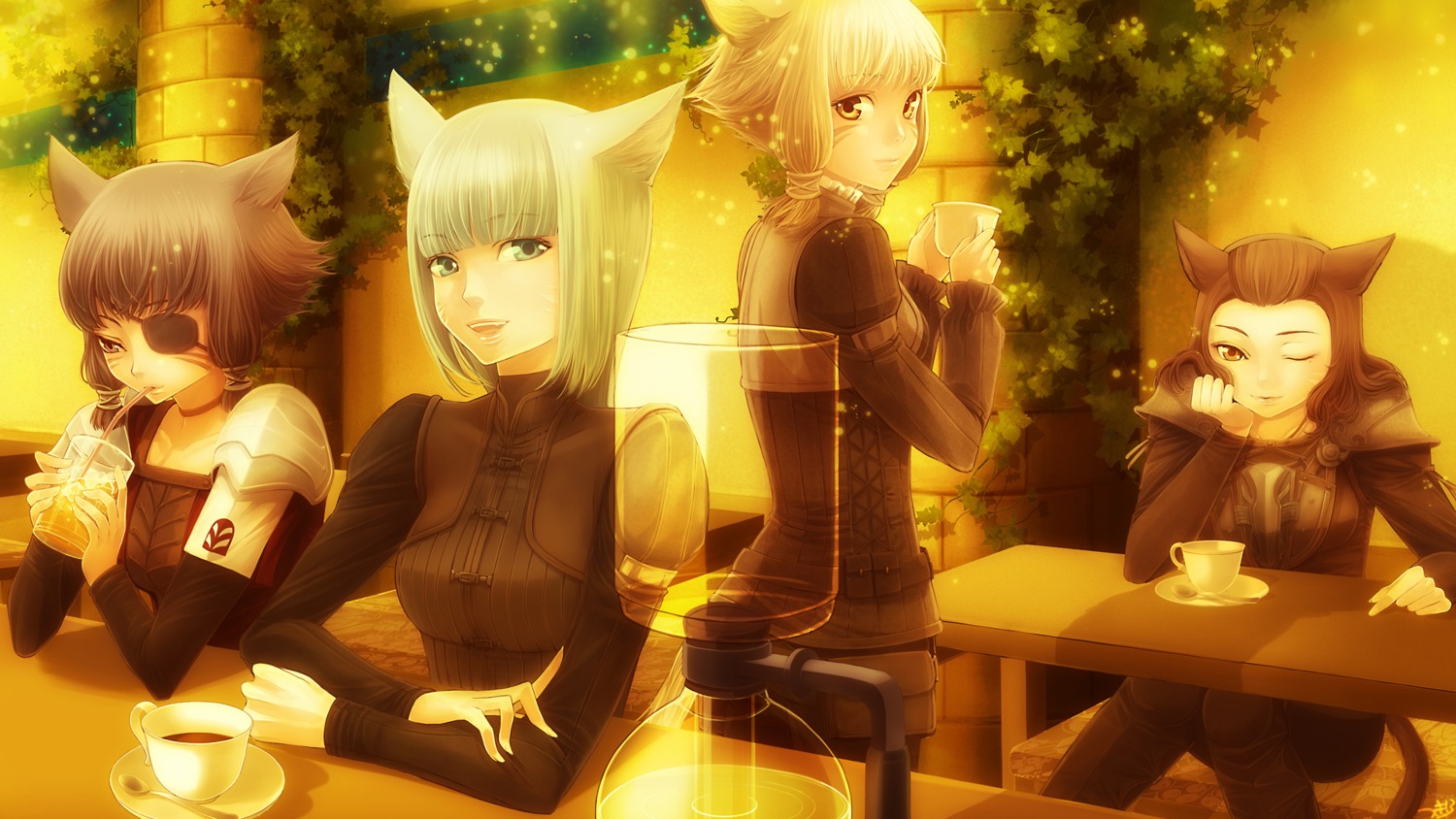 animal_ears, eyepatch, final_fantasy, final_fantasy_xiv, miqo'te, nekomimi, tail, takatsuki_kahiro