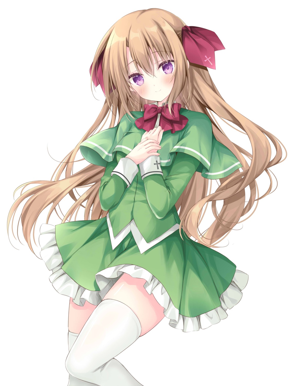 hosaka_nanami, korie_riko, seifuku, skirt_lift, thighhighs, tv_no_kieta_hi