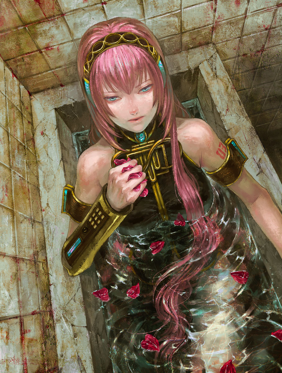 bathing, megurine_luka, tattoo, vocaloid, wet_clothes, zain