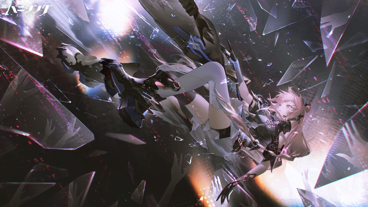 bike_shorts, headphones, punishing:_gray_raven, skirt_lift, tagme, teddy_(punishing:_gray_raven), thighhighs