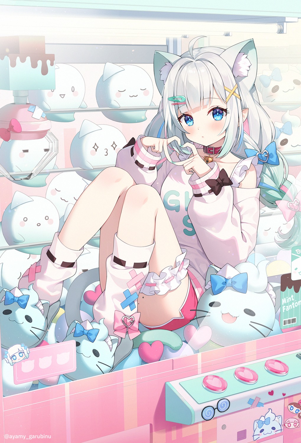 animal_ears, ayamy, garter, indie_virtual_youtuber, mint_fantome, nekomimi, pointy_ears, tail