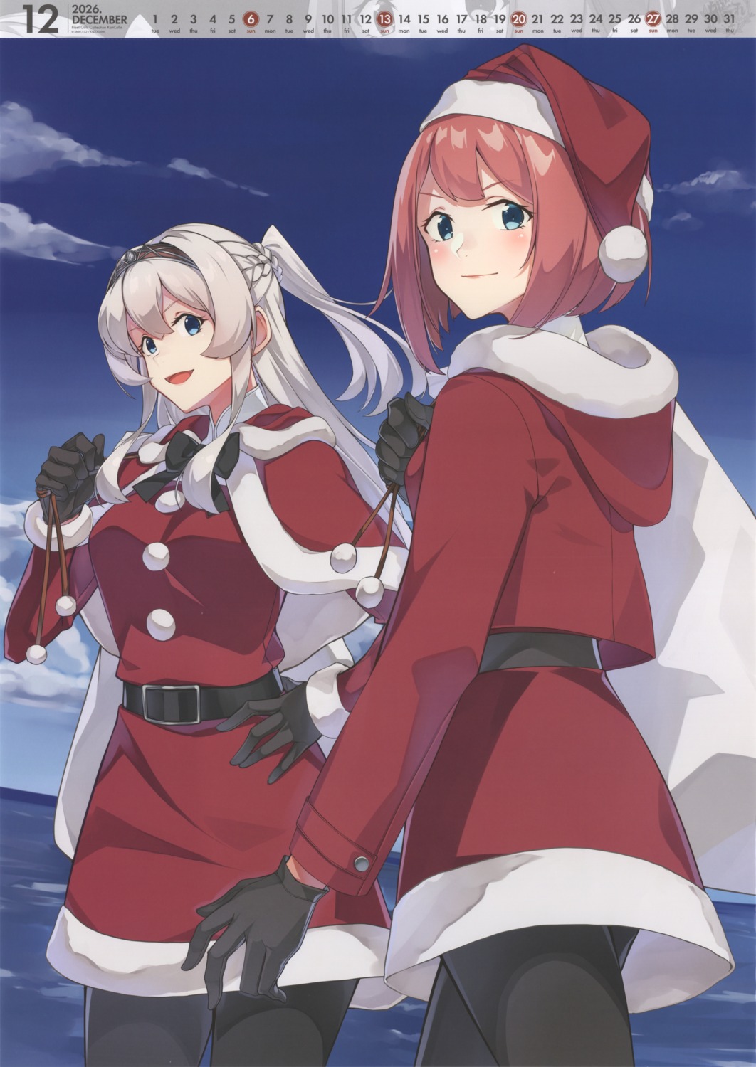 ark_royal_(kancolle), calendar, christmas, dress, glorious_(kancolle), kantai_collection, konishi, pantyhose