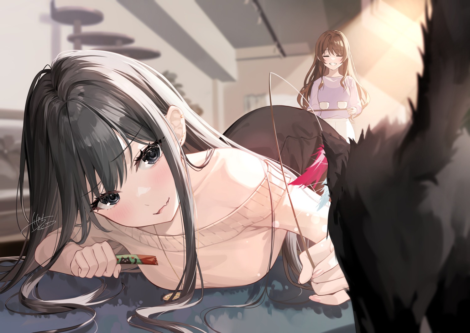 kagachi_saku, neko, no_bra, sweater