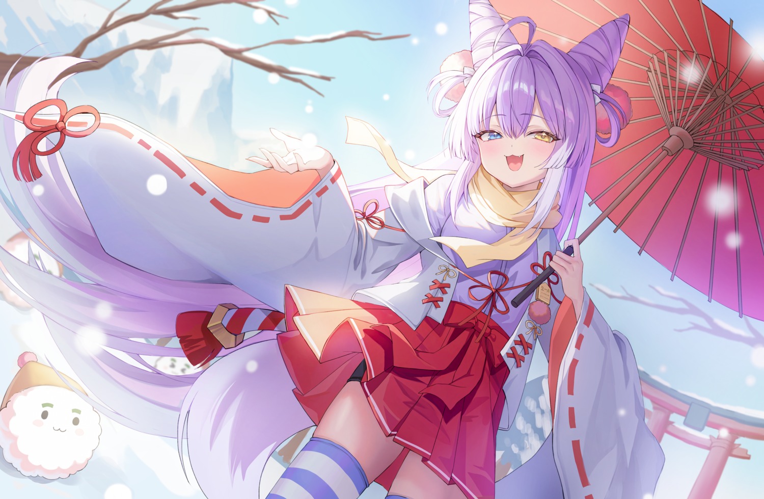 bike_shorts, heterochromia, kitsune, miko, ri_yonn, skirt_lift, stellive, tail