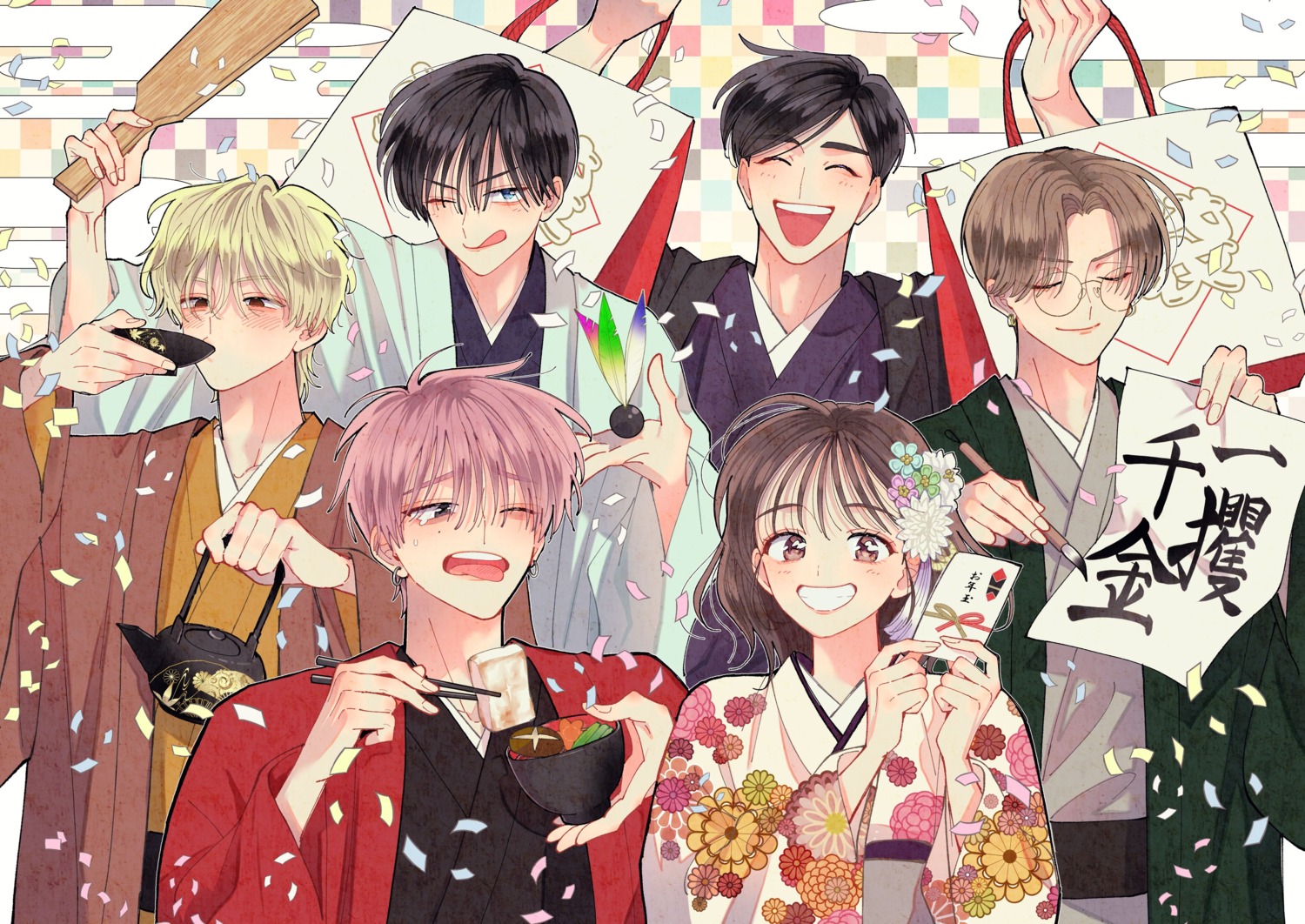 fukuhara_tamon, ishibashi_natsuki, kai_rintarou, kimono, kinoshita_utage, megane, sakaguchi_ouri, shiwasu_yuki